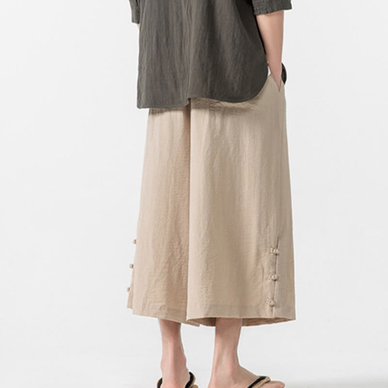 Pantalon décontracté ample à boutons Buddha Stones pour homme, coupe ample, en coton, longueur 7-8, avec poches - image 4