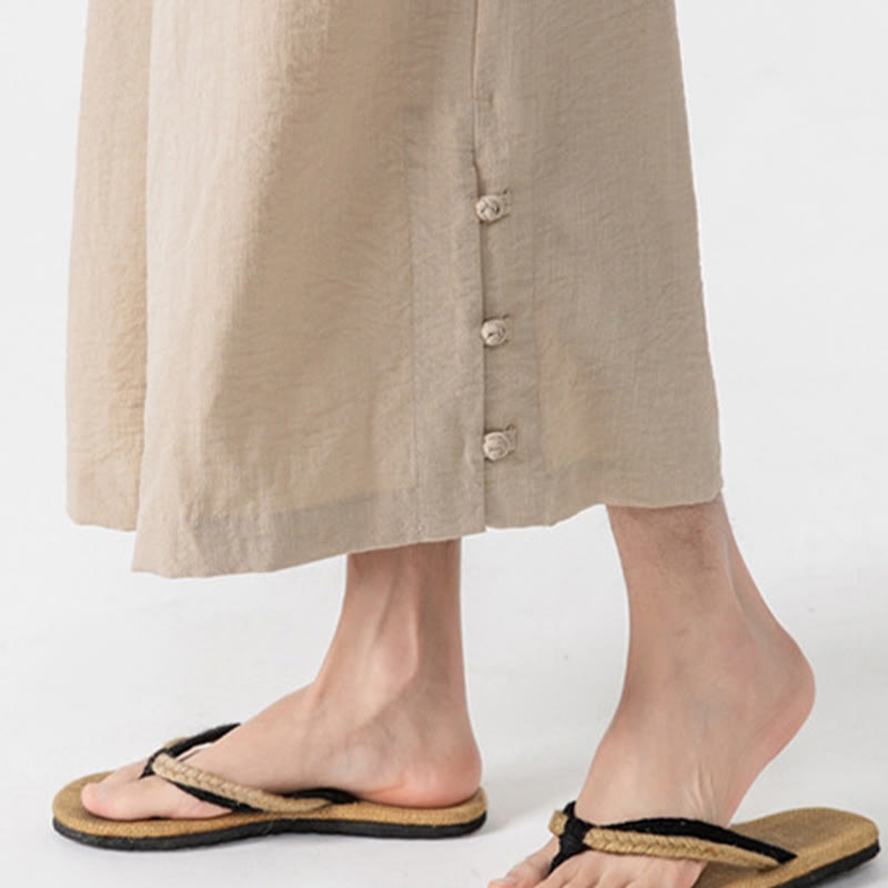 Pantalon décontracté ample à boutons Buddha Stones pour homme, coupe ample, en coton, longueur 7-8, avec poches - image 7