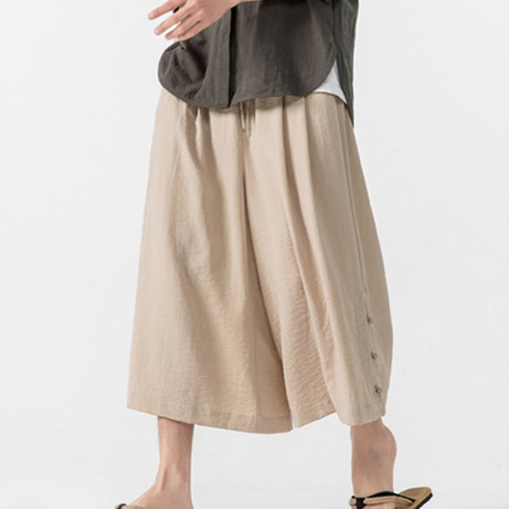 Pantalon décontracté ample à boutons Buddha Stones pour homme, coupe ample, en coton, longueur 7-8, avec poches - image 6