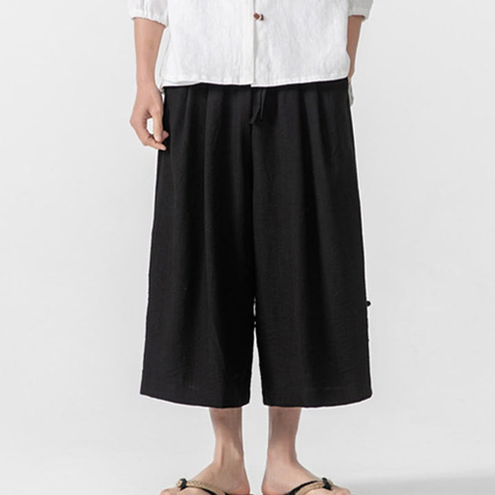 Pantalon décontracté ample à boutons Buddha Stones pour homme, coupe ample, en coton, longueur 7-8, avec poches - Noir - US/UK/AU46，EU56 (5XL) - image 15
