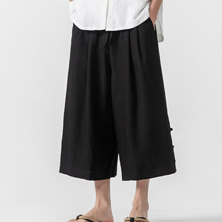 Pantalon décontracté ample à boutons Buddha Stones pour homme, coupe ample, en coton, longueur 7-8, avec poches - image 17