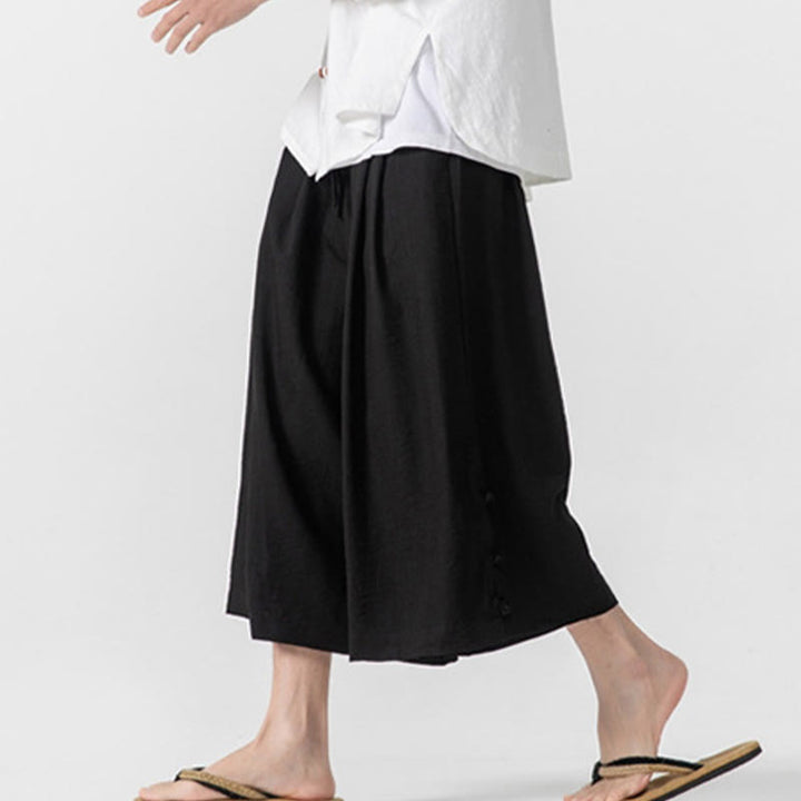 Pantalon décontracté ample à boutons Buddha Stones pour homme, coupe ample, en coton, longueur 7-8, avec poches - image 19
