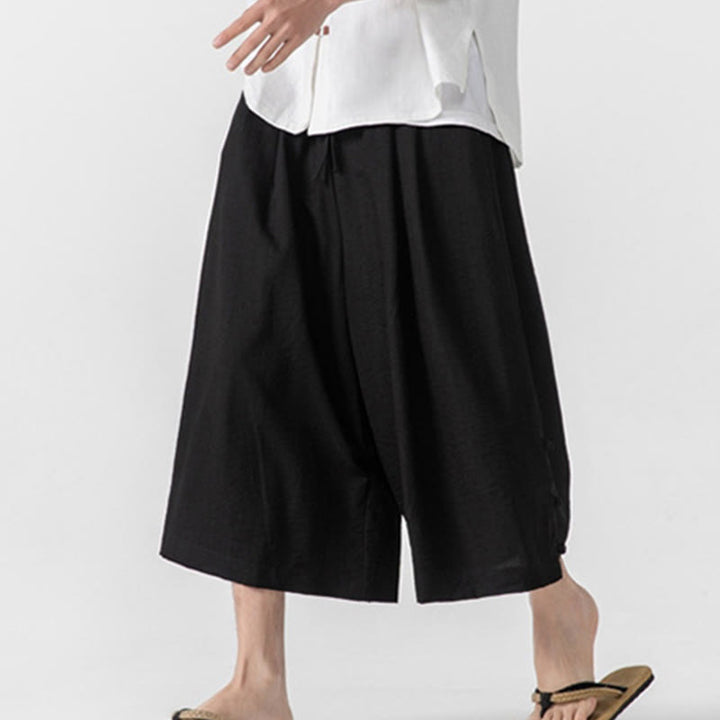 Pantalon décontracté ample à boutons Buddha Stones pour homme, coupe ample, en coton, longueur 7-8, avec poches - image 23