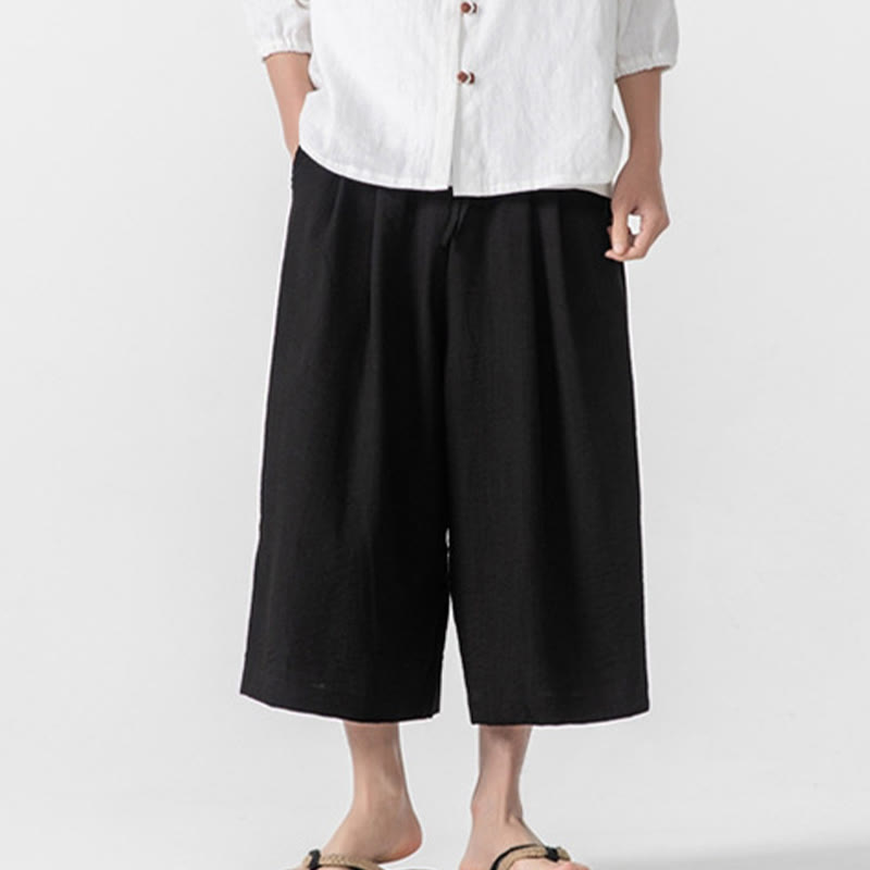Pantalon décontracté ample à boutons Buddha Stones pour homme, coupe ample, en coton, longueur 7-8, avec poches - image 22