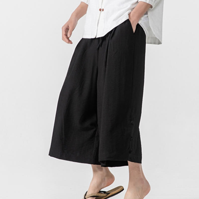 Pantalon décontracté ample à boutons Buddha Stones pour homme, coupe ample, en coton, longueur 7-8, avec poches - image 20