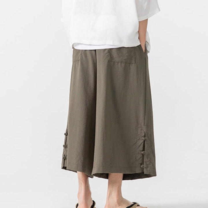 Pantalon décontracté ample à boutons Buddha Stones pour homme, coupe ample, en coton, longueur 7-8, avec poches - image 29