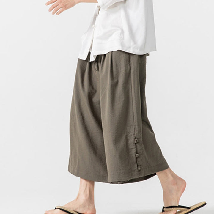 Pantalon décontracté ample à boutons Buddha Stones pour homme, coupe ample, en coton, longueur 7-8, avec poches - image 27