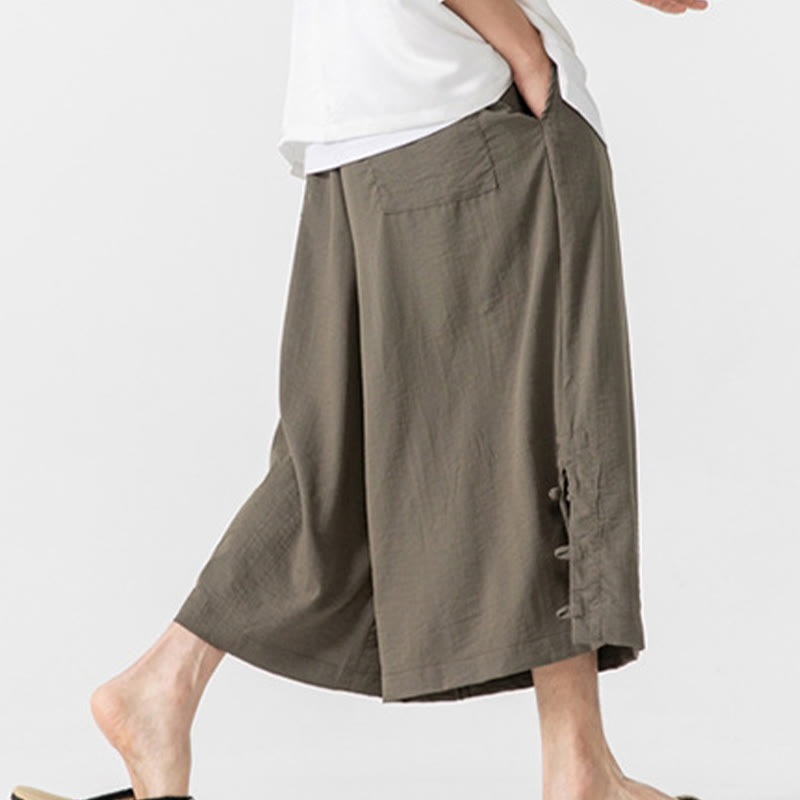 Pantalon décontracté ample à boutons Buddha Stones pour homme, coupe ample, en coton, longueur 7-8, avec poches - image 28