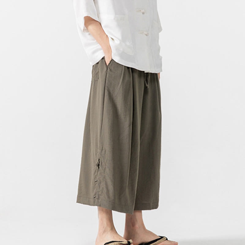 Pantalon décontracté ample à boutons Buddha Stones pour homme, coupe ample, en coton, longueur 7-8, avec poches - image 27