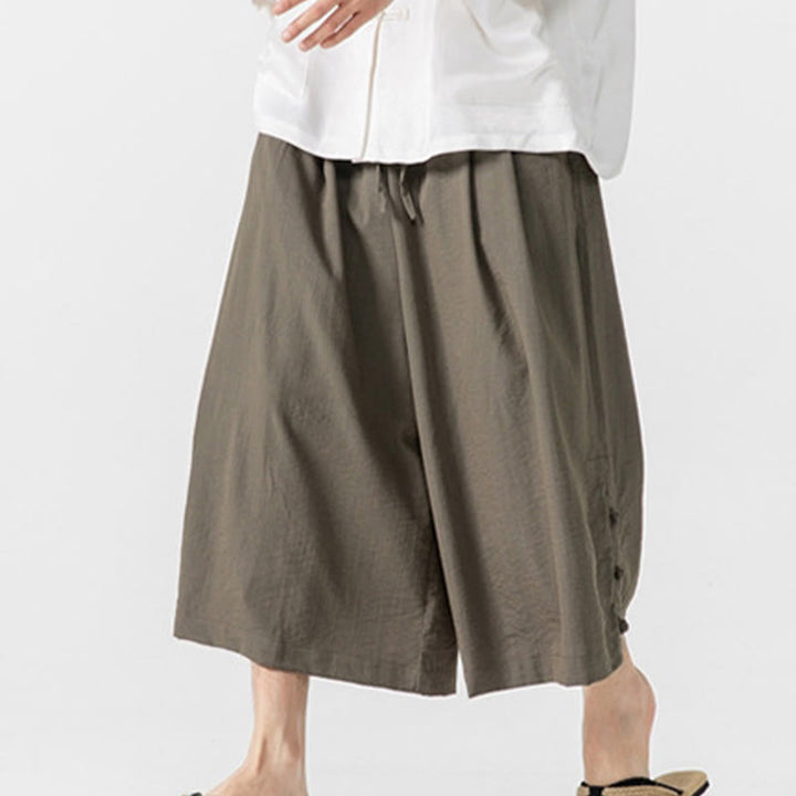 Pantalon décontracté ample à boutons Buddha Stones pour homme, coupe ample, en coton, longueur 7-8, avec poches - image 25
