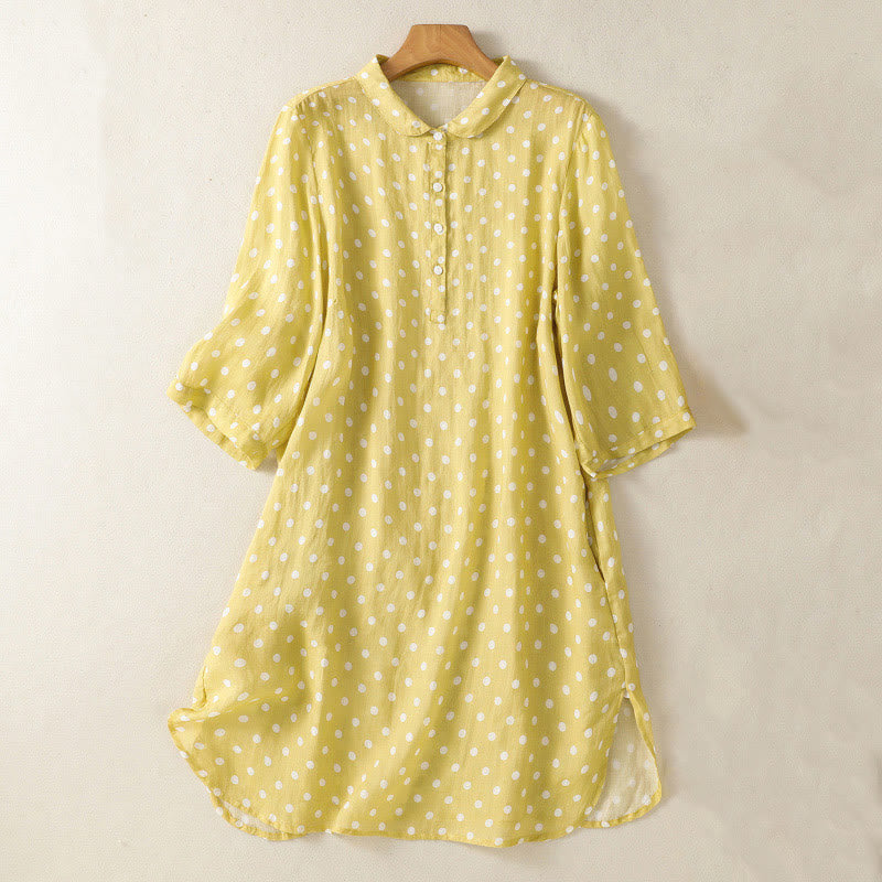 Robe mi-longue en polyester à pois et boutons, avec poches, style printemps, Buddha Stones - Kaki - US14，UK/AU18，EU46 (2XL) - image 1