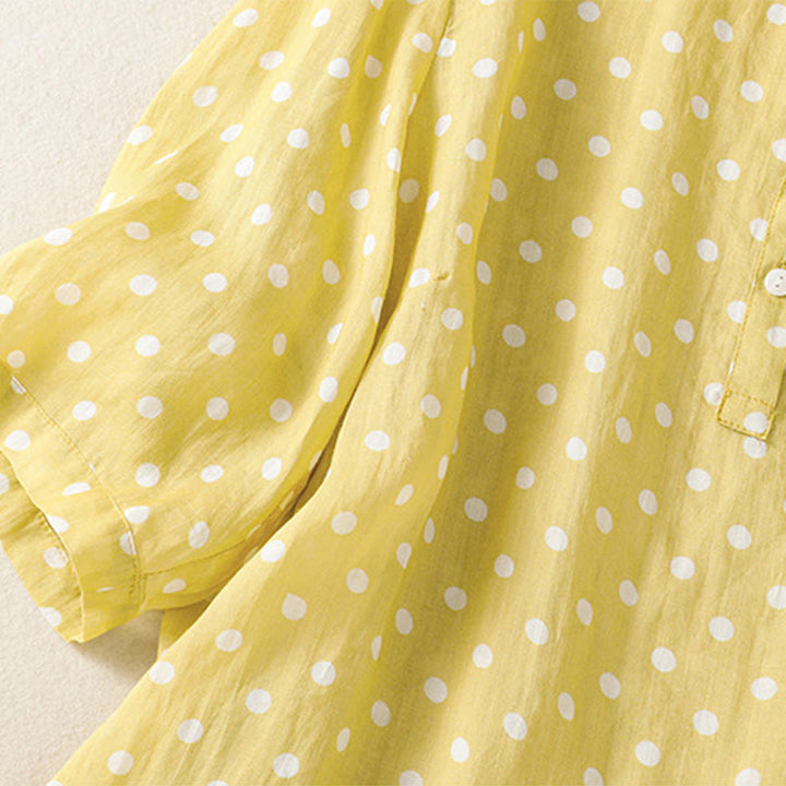 Robe mi-longue en polyester à pois et boutons, avec poches, style printemps, Buddha Stones - image 5