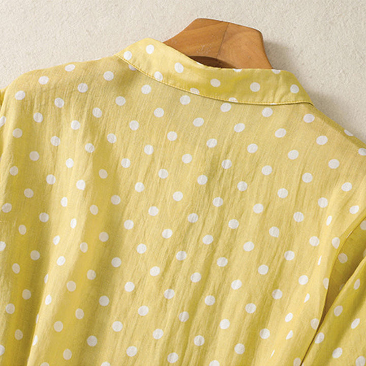 Robe mi-longue en polyester à pois et boutons, avec poches, style printemps, Buddha Stones - image 4