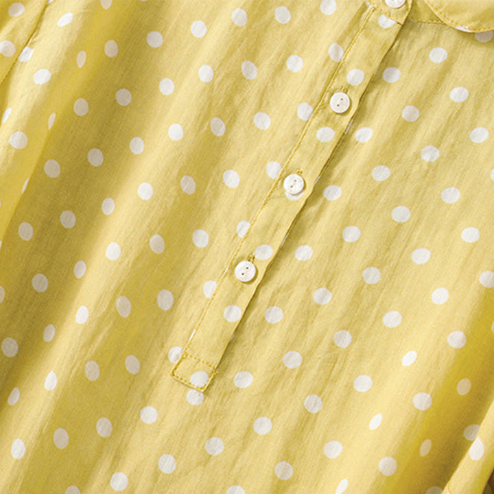 Robe mi-longue en polyester à pois et boutons, avec poches, style printemps, Buddha Stones - image 3