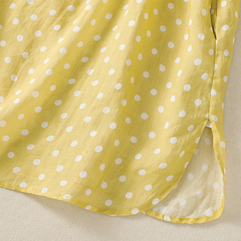 Robe mi-longue en polyester à pois et boutons, avec poches, style printemps, Buddha Stones - image 7