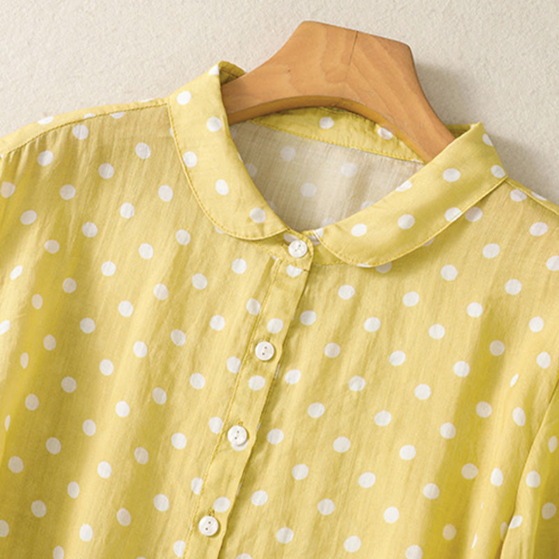 Robe mi-longue en polyester à pois et boutons, avec poches, style printemps, Buddha Stones - image 3