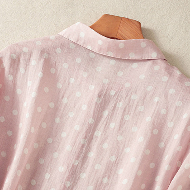 Robe mi-longue en polyester à pois et boutons, avec poches, style printemps, Buddha Stones - image 17