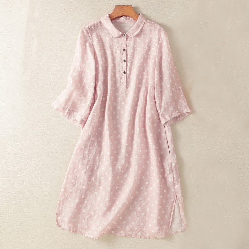 Robe mi-longue en polyester à pois et boutons, avec poches, style printemps, Buddha Stones - Rose - US14，UK/AU18，EU46 (2XL) - image 9
