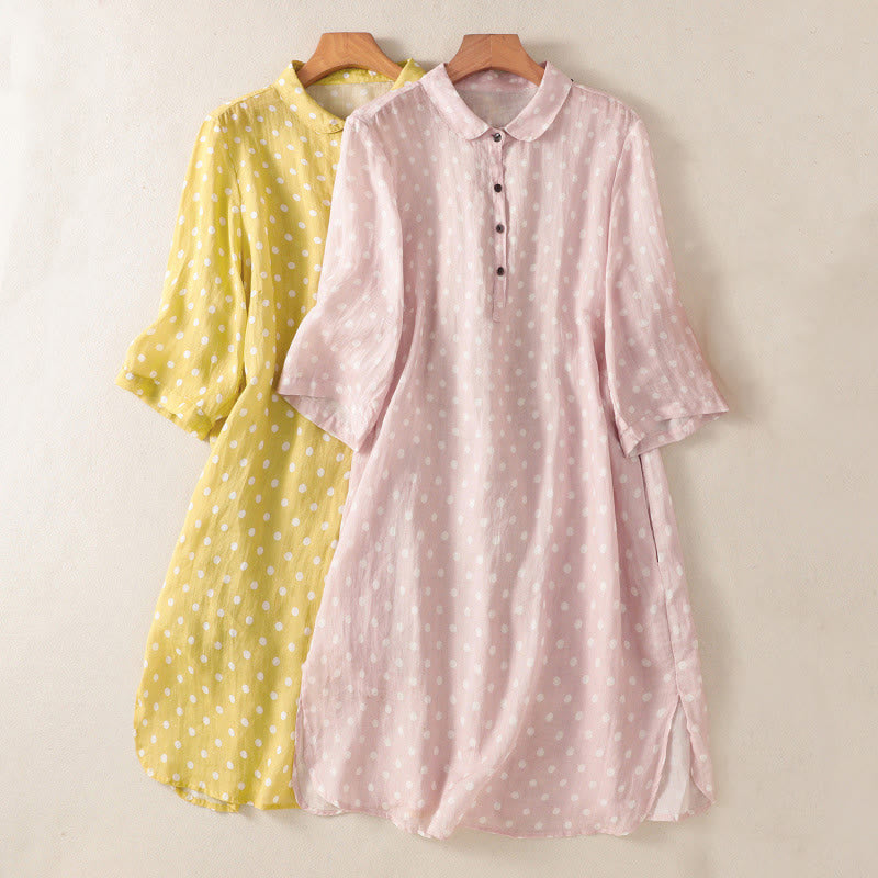 Robe mi-longue en polyester à pois et boutons, avec poches, style printemps, Buddha Stones - image 20