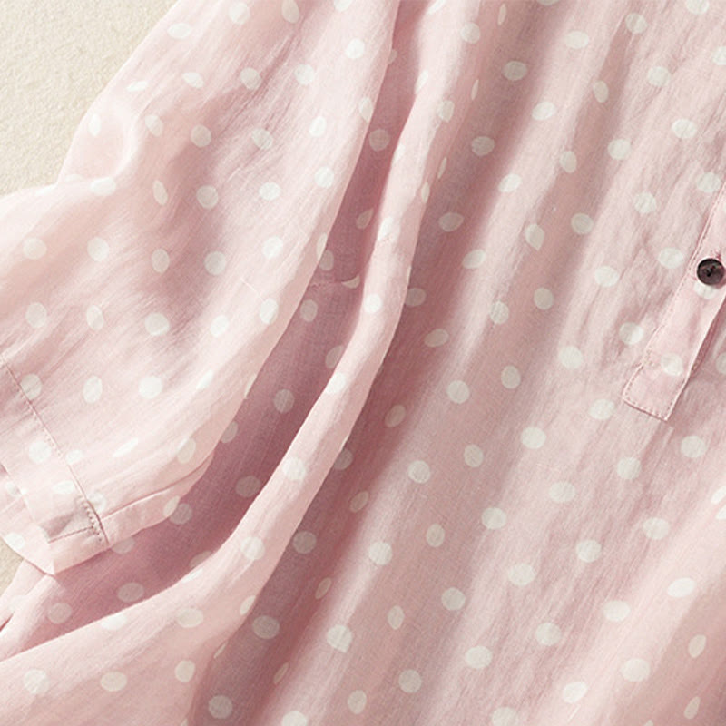 Robe mi-longue en polyester à pois et boutons, avec poches, style printemps, Buddha Stones - image 16