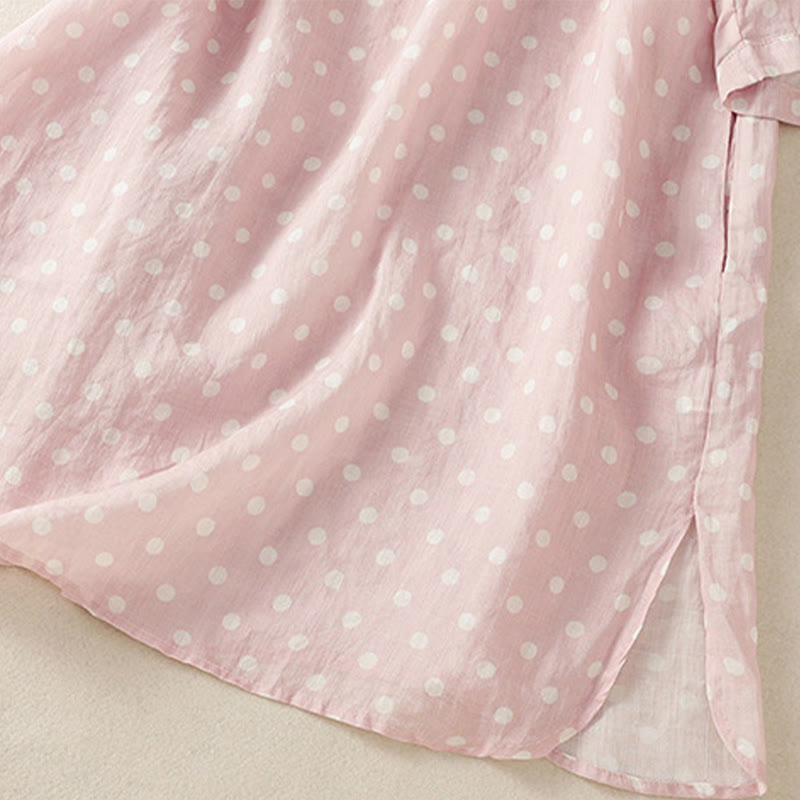 Robe mi-longue en polyester à pois et boutons, avec poches, style printemps, Buddha Stones - image 14