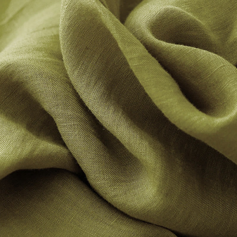 Robe mi-longue en coton et lin à manches mi-longues et col ras du cou avec lacets et Buddha Stones - image 3