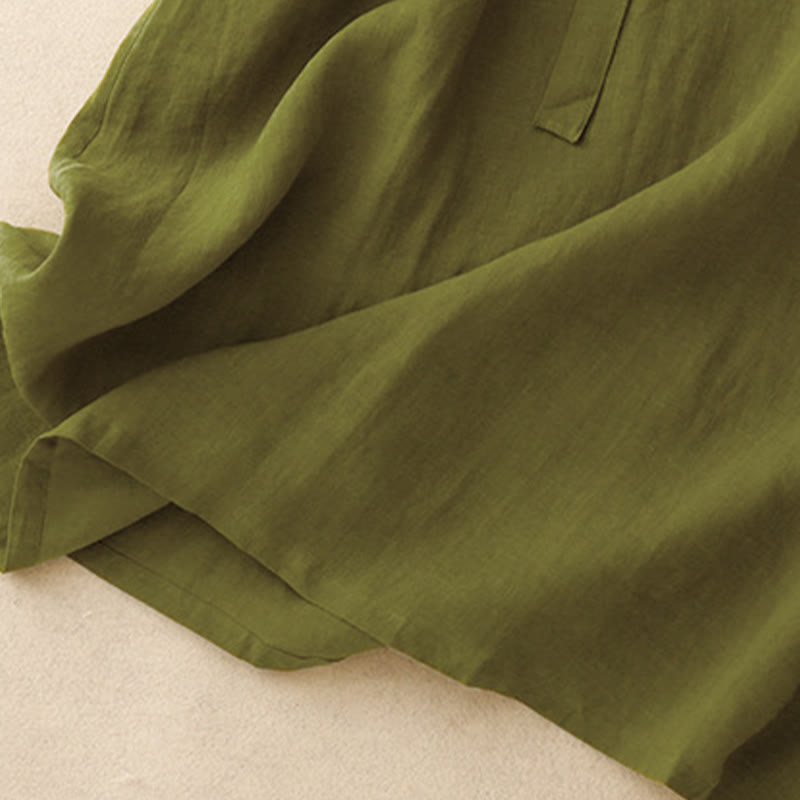 Robe mi-longue en coton et lin à manches mi-longues et col ras du cou avec lacets et Buddha Stones - image 10