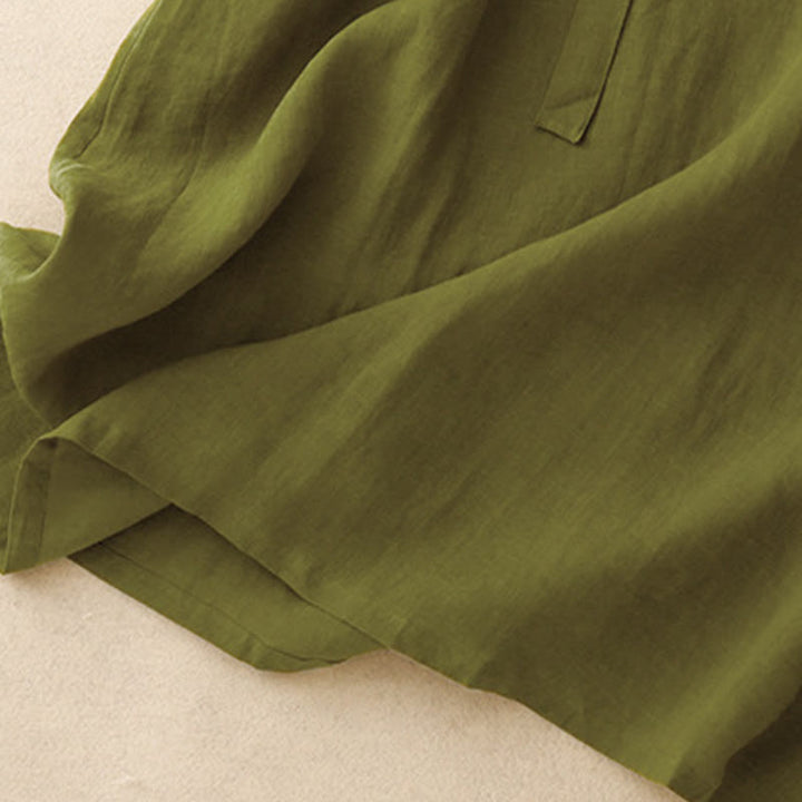 Robe mi-longue en coton et lin à manches mi-longues et col ras du cou avec lacets et Buddha Stones - image 10