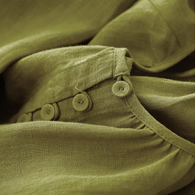 Robe mi-longue en coton et lin à manches mi-longues et col ras du cou avec lacets et Buddha Stones - image 9