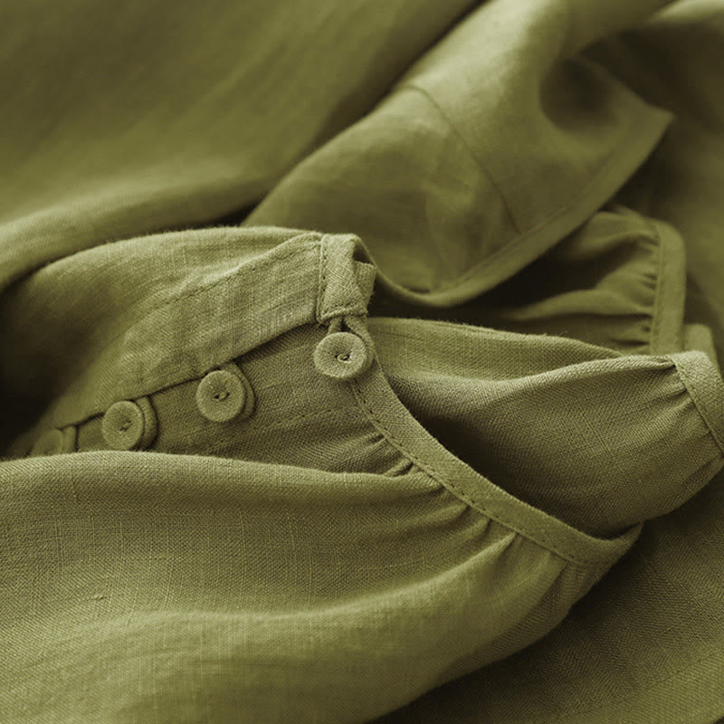 Robe mi-longue en coton et lin à manches mi-longues et col ras du cou avec lacets et Buddha Stones - image 7