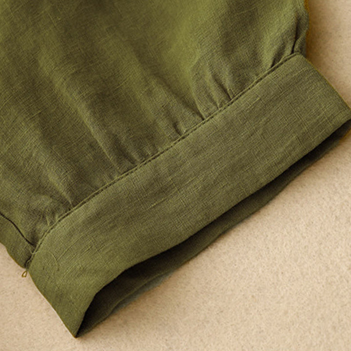 Robe mi-longue en coton et lin à manches mi-longues et col ras du cou avec lacets et Buddha Stones - image 6