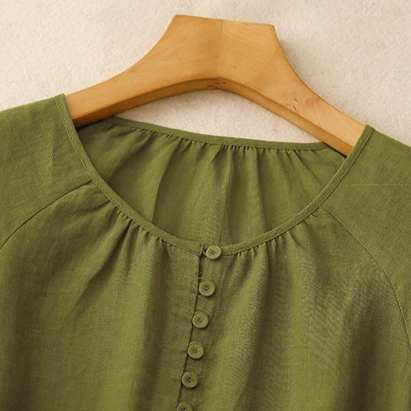 Robe mi-longue en coton et lin à manches mi-longues et col ras du cou avec lacets et Buddha Stones - image 2