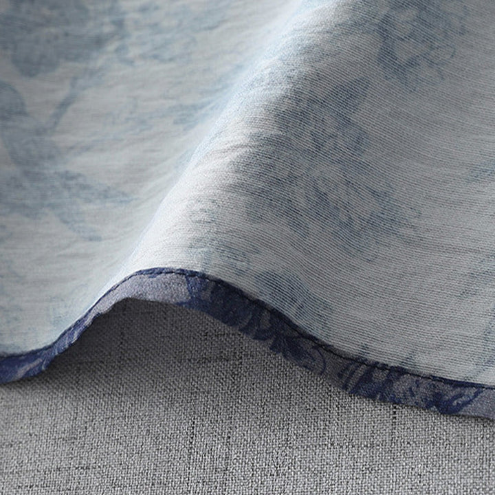 Robe mi-longue en coton à imprimé feuilles et Buddha Stones , boutons grenouille, manches mi-longues, col mandarin - image 8