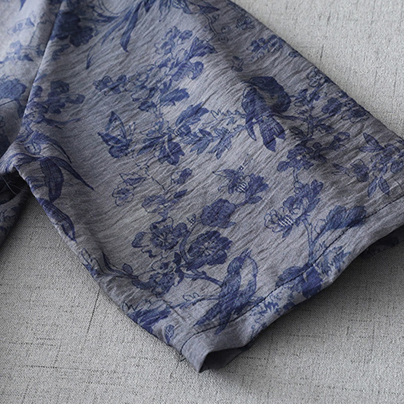 Robe mi-longue en coton à imprimé feuilles et Buddha Stones , boutons grenouille, manches mi-longues, col mandarin - image 10