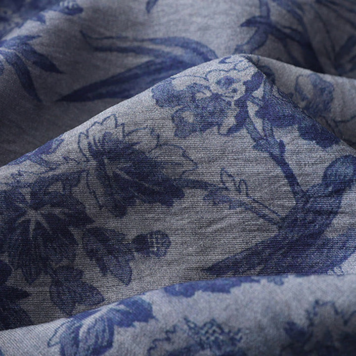 Robe mi-longue en coton à imprimé feuilles et Buddha Stones , boutons grenouille, manches mi-longues, col mandarin - image 6