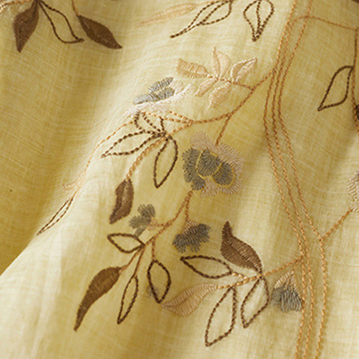 Robe mi-longue en fibre de coton à col ras du cou et manches mi-longues, brodée de feuilles et de Buddha Stones - image 6