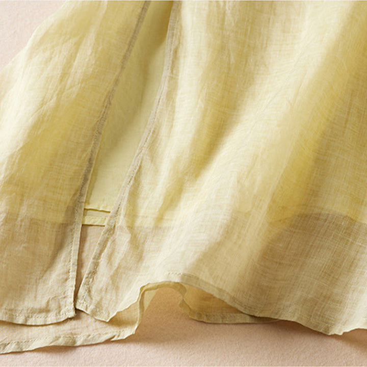 Robe mi-longue en fibre de coton à col ras du cou et manches mi-longues, brodée de feuilles et de Buddha Stones - image 5
