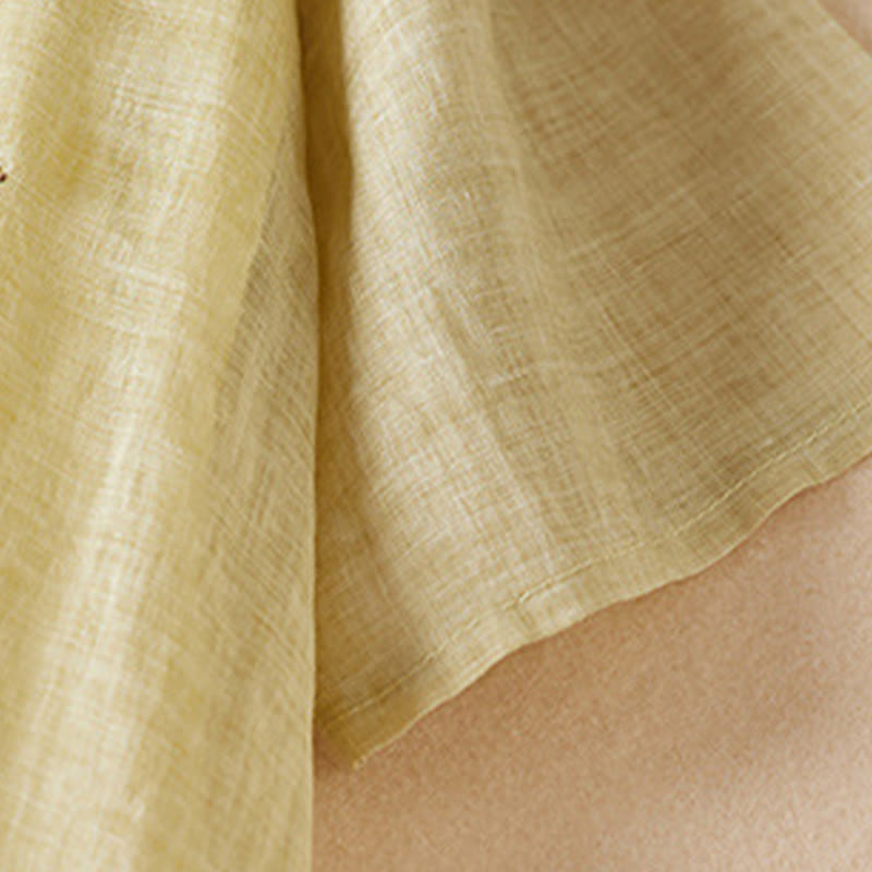 Robe mi-longue en fibre de coton à col ras du cou et manches mi-longues, brodée de feuilles et de Buddha Stones - image 2