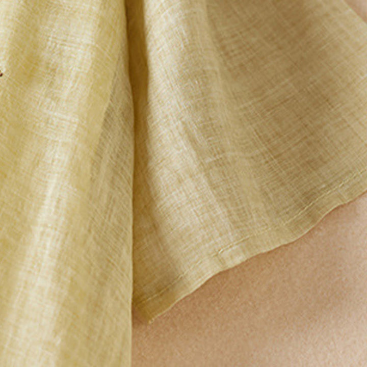 Robe mi-longue en fibre de coton à col ras du cou et manches mi-longues, brodée de feuilles et de Buddha Stones - image 2