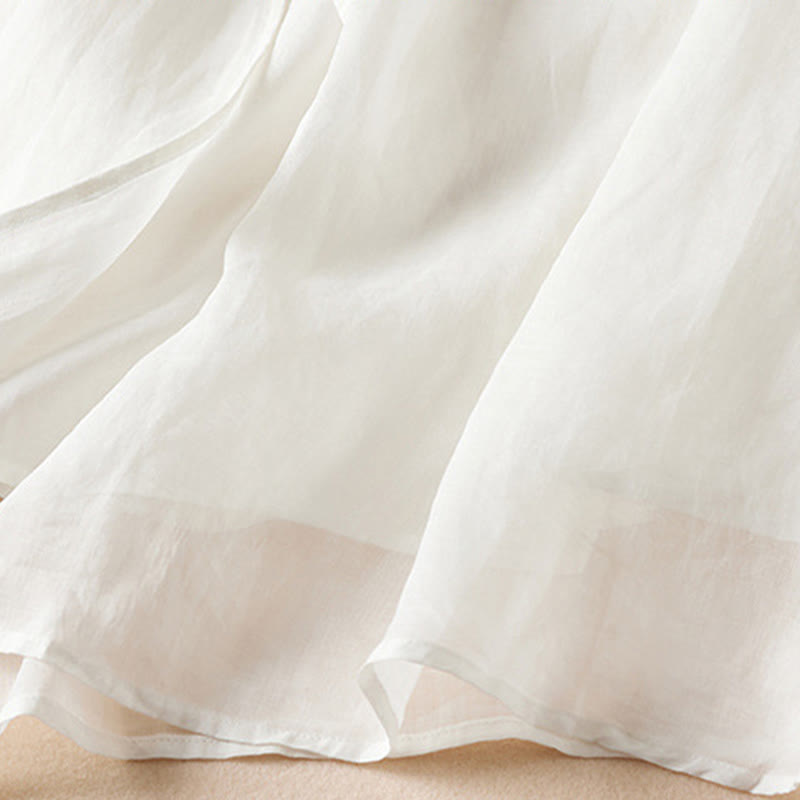 Robe mi-longue en fibre de coton à col ras du cou et manches mi-longues, brodée de feuilles et de Buddha Stones - image 9