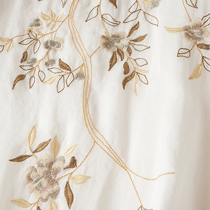 Robe mi-longue en fibre de coton à col ras du cou et manches mi-longues, brodée de feuilles et de Buddha Stones - image 11