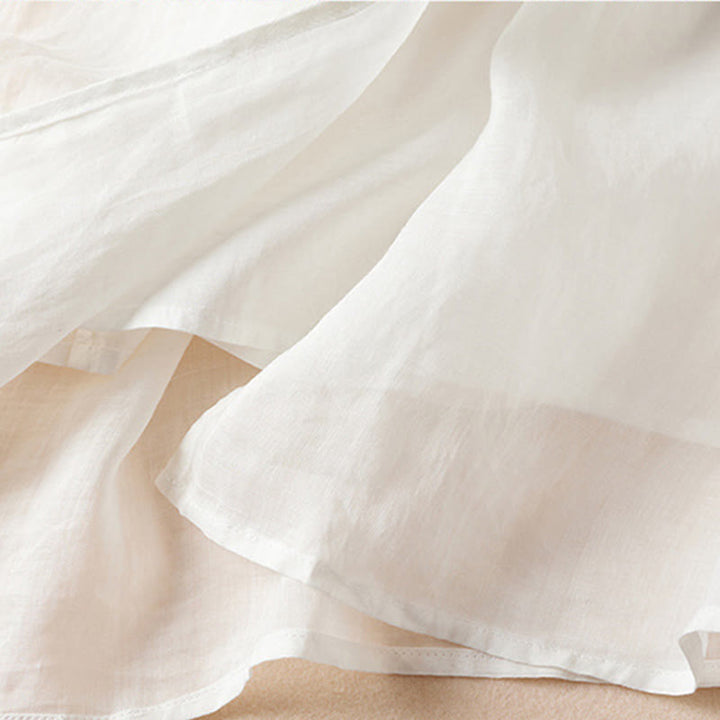 Robe mi-longue en fibre de coton à col ras du cou et manches mi-longues, brodée de feuilles et de Buddha Stones - image 12