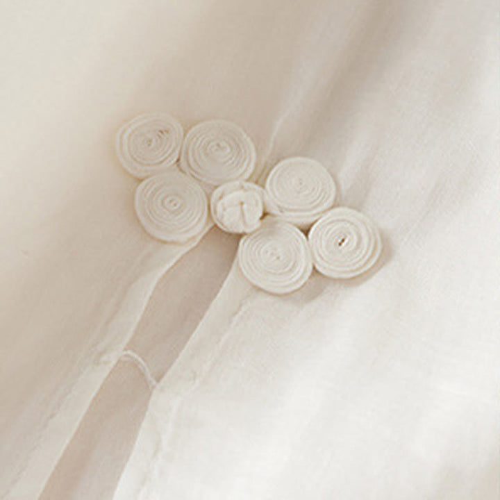 Robe mi-longue en fibre de coton à col ras du cou et manches mi-longues, brodée de feuilles et de Buddha Stones - image 10