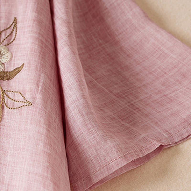 Robe mi-longue en fibre de coton à col ras du cou et manches mi-longues, brodée de feuilles et de Buddha Stones - image 19