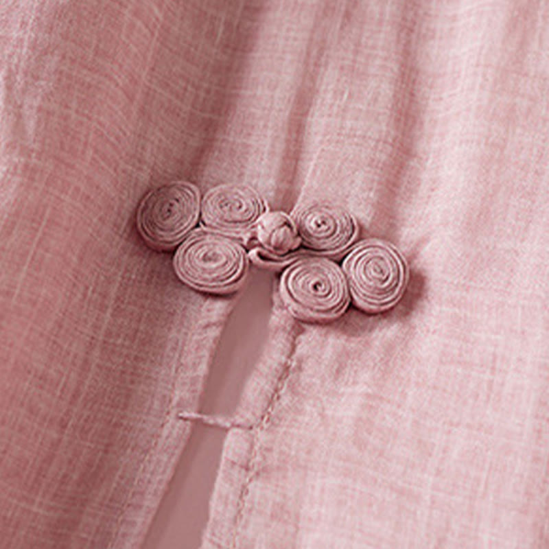 Robe mi-longue en fibre de coton à col ras du cou et manches mi-longues, brodée de feuilles et de Buddha Stones - image 17