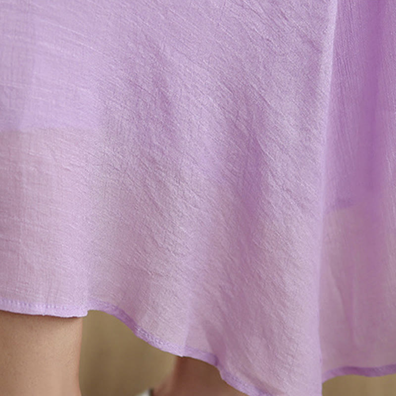 Robe midi décontractée en coton à col ras du cou et manches trois-quarts avec boutons grenouille et Buddha Stones - image 13