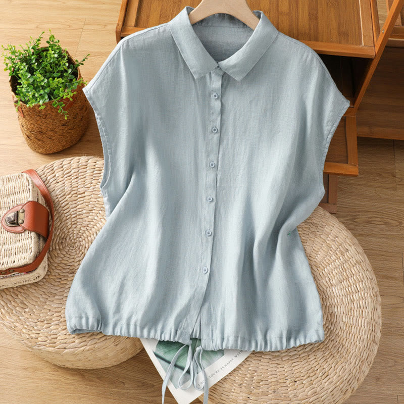 Chemise d'été en coton à manches courtes et boutons pour femme Motif Buddha Stones - Bleu clair - US14，UK/AU18，EU46 (2XL) - image 0