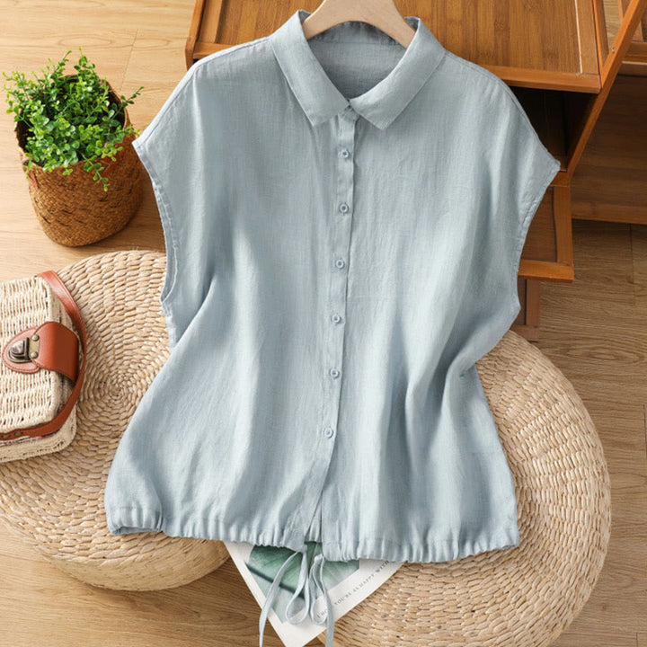 Chemise d'été en coton à manches courtes et boutons pour femme Motif Buddha Stones - Bleu clair - US14，UK/AU18，EU46 (2XL) - image 0