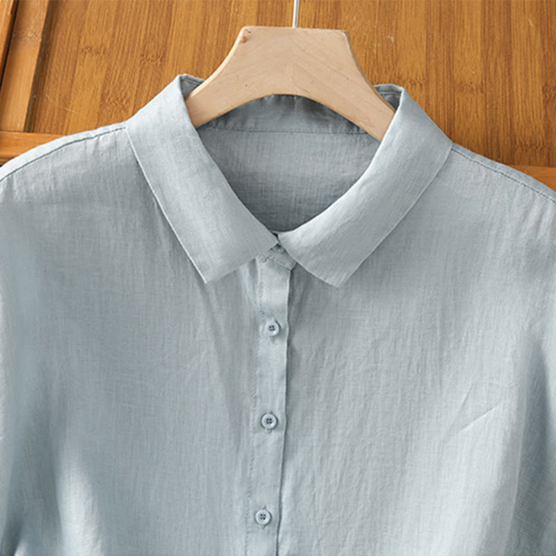 Chemise d'été unie à manches courtes pour femme avec boutons et motif Buddha Stones - image 4
