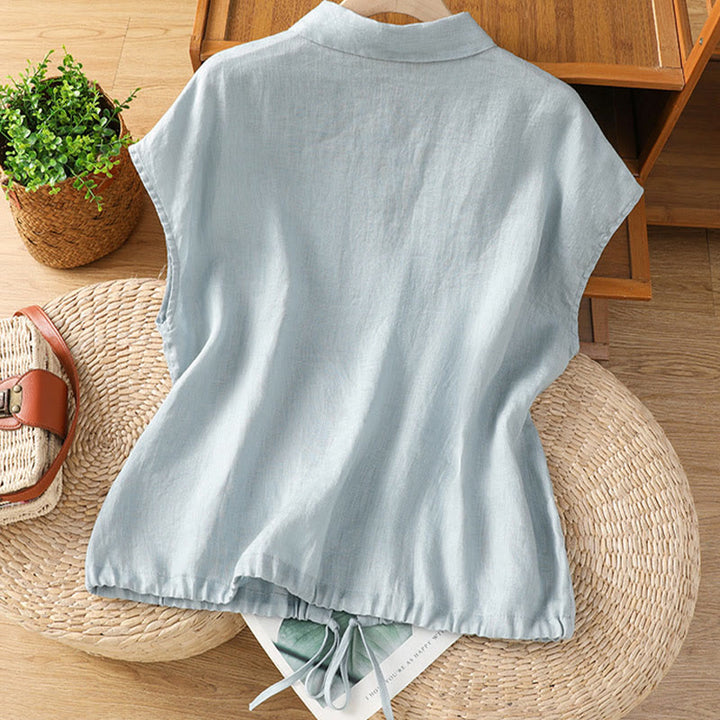 Chemise d'été unie à manches courtes pour femme avec boutons et motif Buddha Stones - image 3